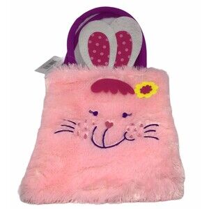 Bunny Rabbit Easter Basket Bag Soft Pink Furry Handles Ears Eggs Fill Candy Kid